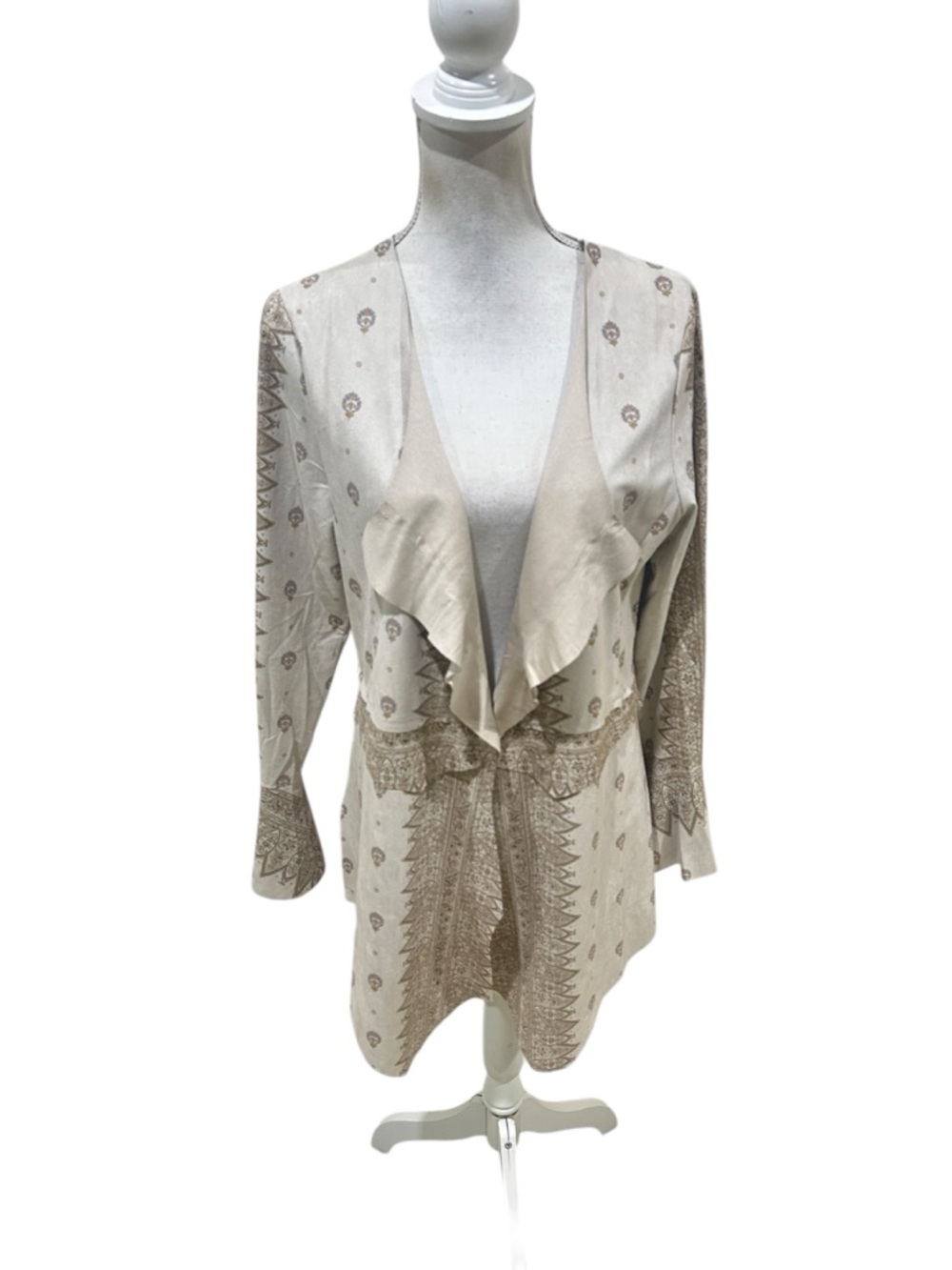Nwot Vocal Natural Draped open front jacket lightweight cross stitch back